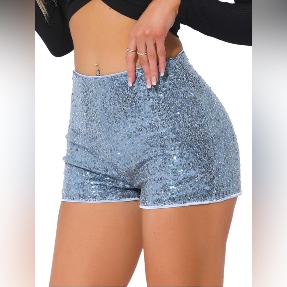 NWOT Allegra K Gray Blue Sparkly Sequin Mini Shorts size XS